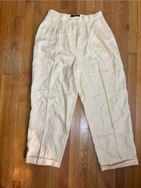 High-Rise Pale Yellow Linen Trousers for Women